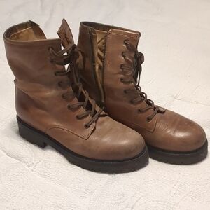 Brown Leather Lace-Up Women's Boots